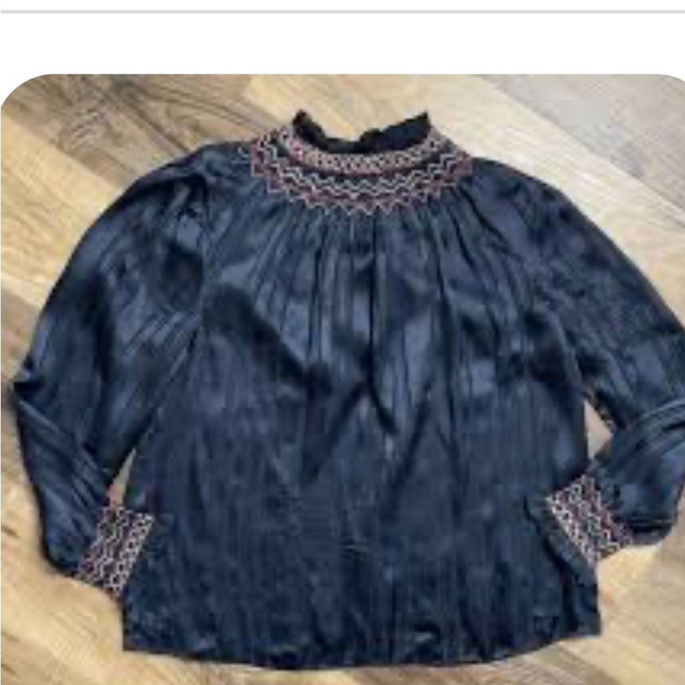 Ulla Johnson Black Blouse with Embroidered Accents